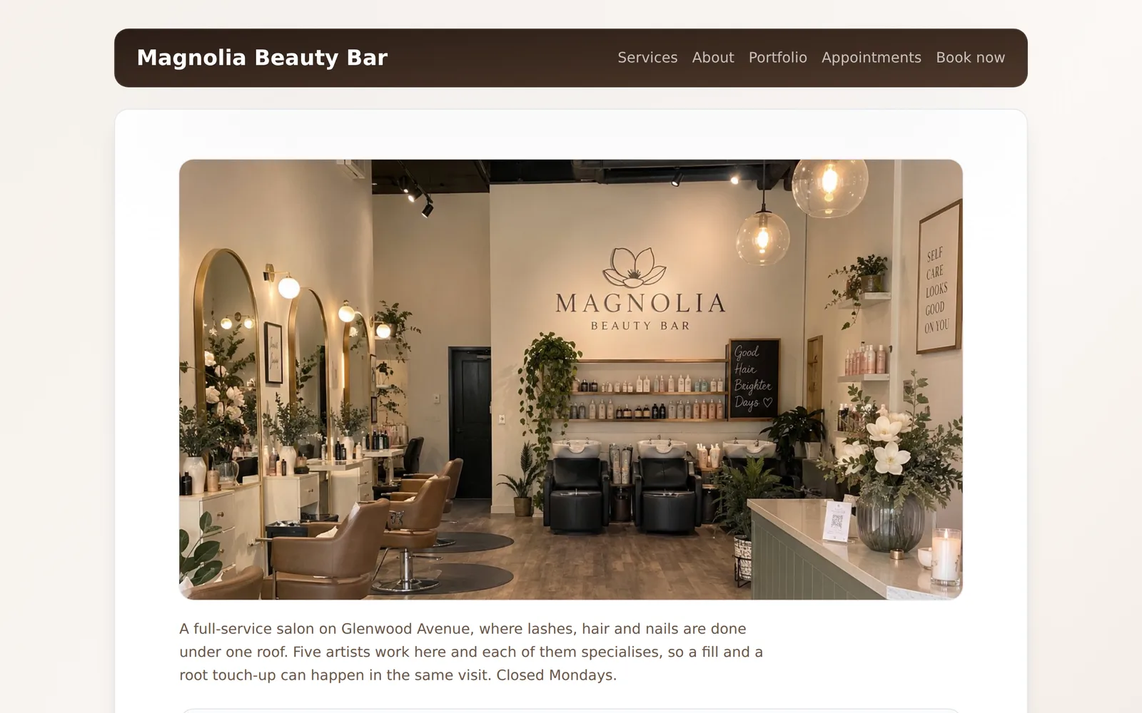 Your site the moment you go live — your name, your photos and a booking button, with nothing to build.